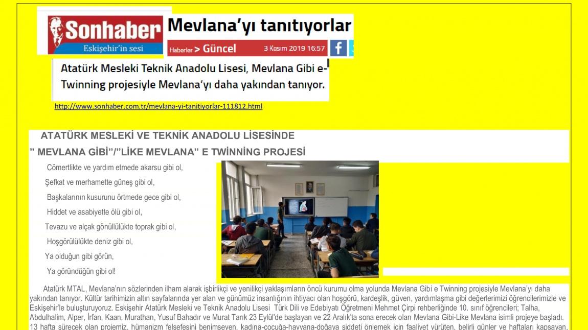 Basında "MEVLANA GİBİ"-"LİKE MEVLANA" eTwining projesi.